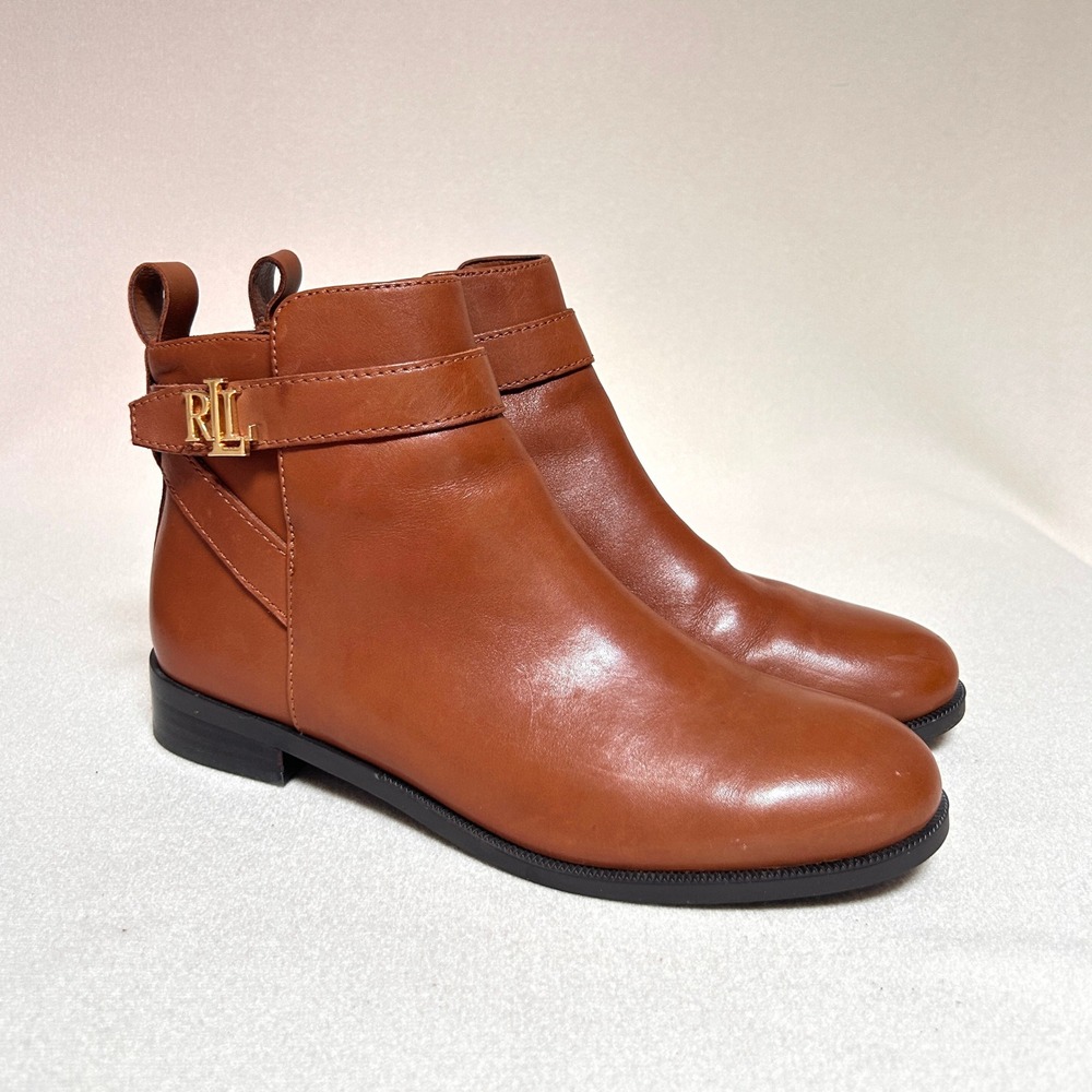 Lauren Ralph Lauren Bonne Ankle Boots Womens 7.5B Brown Leather RLL Logo